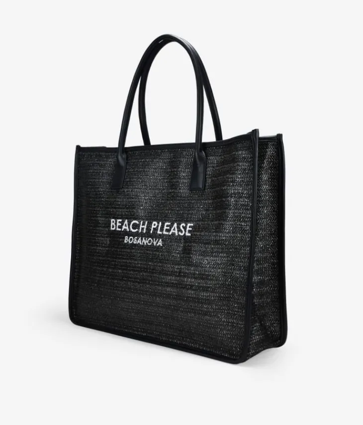 Bosanova Sacs Shopper | Sacs Raphia Et Crochet | Sac cabas en raphia noir avec fermeture éclair