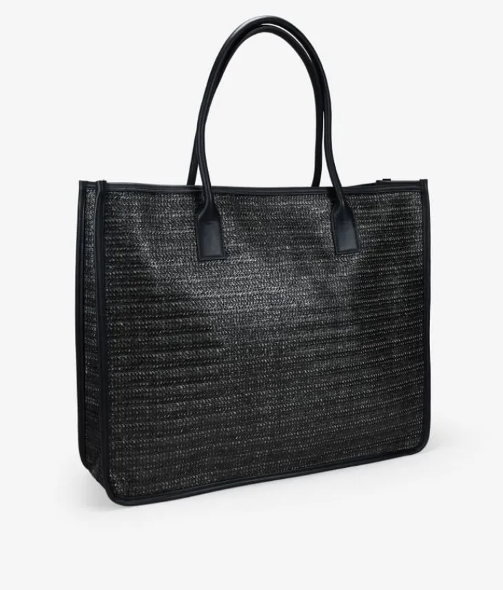Bosanova Sacs Shopper | Sacs Raphia Et Crochet | Sac cabas en raphia noir avec fermeture éclair
