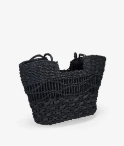 Bosanova Sacs Raphia Et Crochet | Sacs Porté Épaule | Sac cabas noir à bandoulière avec fermeture éclair