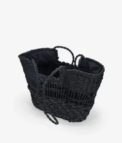 Bosanova Sacs Raphia Et Crochet | Sacs Porté Épaule | Sac cabas noir à bandoulière avec fermeture éclair