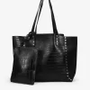 Bosanova Sacs Shopper | Sacs Porté Épaule | Sac cabas noir avec gravure animalière et clous
