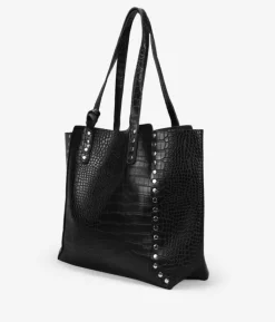 Bosanova Sacs Shopper | Sacs Porté Épaule | Sac cabas noir avec gravure animalière et clous