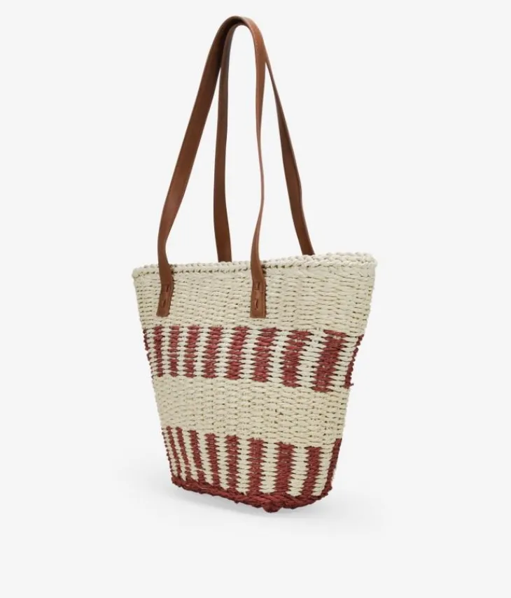 Bosanova Sacs Raphia Et Crochet | Sacs Porté Épaule | Sac cabas porté épaule en raphia beige et bordeaux