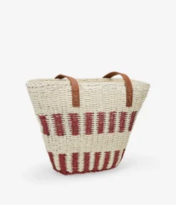 Bosanova Sacs Raphia Et Crochet | Sacs Porté Épaule | Sac cabas porté épaule en raphia beige et bordeaux