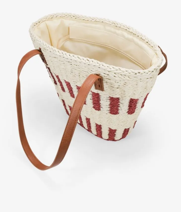 Bosanova Sacs Raphia Et Crochet | Sacs Porté Épaule | Sac cabas porté épaule en raphia beige et bordeaux