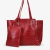 Bosanova Sacs Shopper | Sacs Porté Épaule | Sac cabas rouge gravé imprimé animalier avec clous