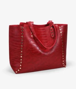 Bosanova Sacs Shopper | Sacs Porté Épaule | Sac cabas rouge gravé imprimé animalier avec clous
