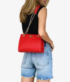 Bosanova Sacs Porté Épaule | Sac carré rouge avec poignées en chaîne