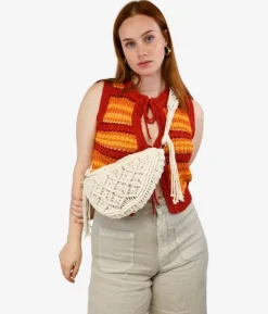 Bosanova Sacs Raphia Et Crochet | Sacs Banane | Sac ceinture en crochet beige avec fermeture éclair