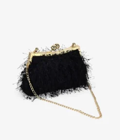 Bosanova Sac Minaudières | Petits Sacs | Sac de fête noir avec douille et poignée en métal