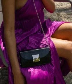Bosanova Sac Minaudières | Petits Sacs | Sac de fête noir avec rabat et métal