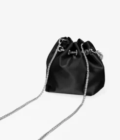 Bosanova Sac Minaudières | Petits Sacs | Sac de soirée en satin noir avec anse en métal