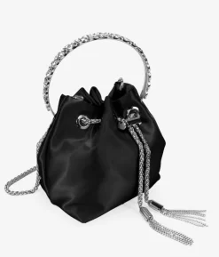 Bosanova Sac Minaudières | Petits Sacs | Sac de soirée en satin noir avec anse en métal