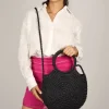 Bosanova Sacs À Bandoulière | Sacs Raphia Et Crochet | Sac demi-lune en raphia noir avec anses