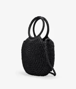 Bosanova Sacs À Bandoulière | Sacs Raphia Et Crochet | Sac demi-lune en raphia noir avec anses