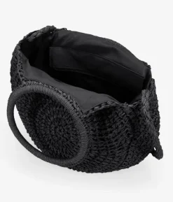 Bosanova Sacs À Bandoulière | Sacs Raphia Et Crochet | Sac demi-lune en raphia noir avec anses