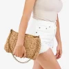 Bosanova Sacs Raphia Et Crochet | Sacs Porté Épaule | Sac en raphia marron avec chaîne