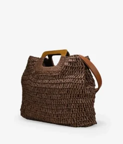 Bosanova Sacs Raphia Et Crochet | Sacs À Main | Sac en raphia marron avec anses en bois