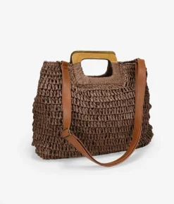 Bosanova Sacs Raphia Et Crochet | Sacs À Main | Sac en raphia marron avec anses en bois