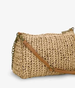 Bosanova Sacs Raphia Et Crochet | Sacs Porté Épaule | Sac en raphia marron avec chaîne