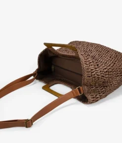 Bosanova Sacs Raphia Et Crochet | Sacs À Main | Sac en raphia marron avec anses en bois