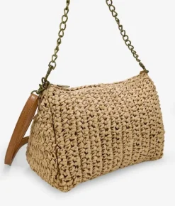 Bosanova Sacs Raphia Et Crochet | Sacs Porté Épaule | Sac en raphia marron avec chaîne