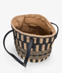 Bosanova Sacs Raphia Et Crochet | Sacs Porté Épaule | Sac fourre-tout beige et noir avec poignées d'épaule