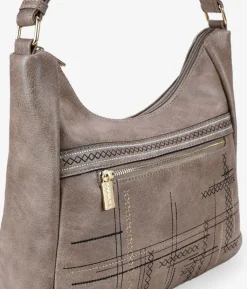 Bosanova Sacs À Bandoulière | Sac gondole taupe avec broderie