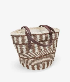 Bosanova Sacs Raphia Et Crochet | Sacs Porté Épaule | Sac nacelle beige et marron avec poignées bandoulière