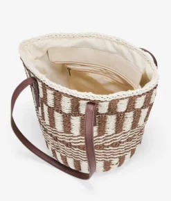 Bosanova Sacs Raphia Et Crochet | Sacs Porté Épaule | Sac nacelle beige et marron avec poignées bandoulière