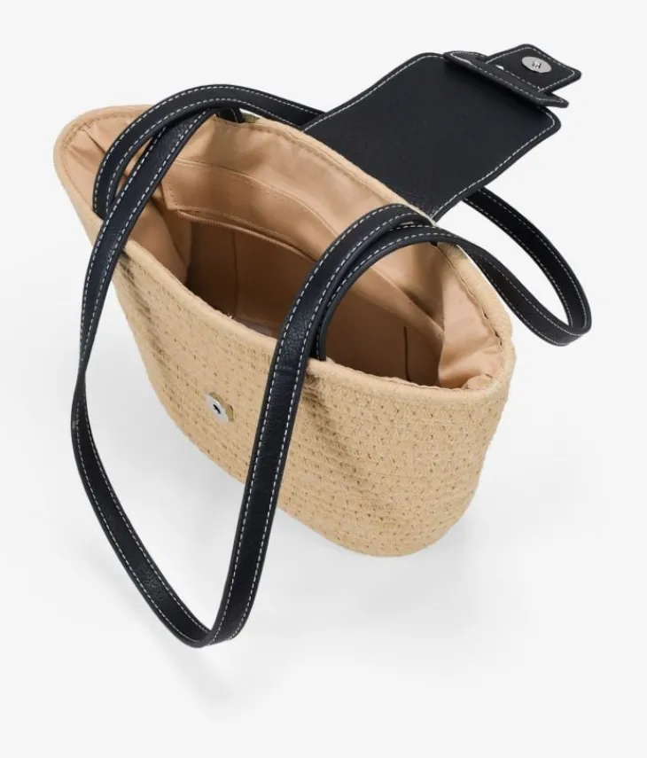 Bosanova Sacs Raphia Et Crochet | Sacs Porté Épaule | Sac porté épaule à rabat marron clair