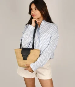 Bosanova Sacs Raphia Et Crochet | Sacs Porté Épaule | Sac porté épaule à rabat marron clair
