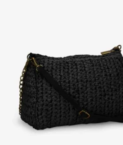 Bosanova Sacs Raphia Et Crochet | Sacs Porté Épaule | Sac raphia noir avec chaîne