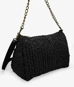 Bosanova Sacs Raphia Et Crochet | Sacs Porté Épaule | Sac raphia noir avec chaîne