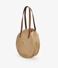 Bosanova Sacs Raphia Et Crochet | Sacs Porté Épaule | Sac rond en raphia toasté