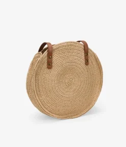 Bosanova Sacs Raphia Et Crochet | Sacs Porté Épaule | Sac rond en raphia toasté