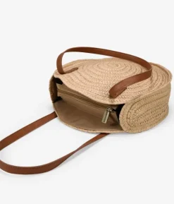 Bosanova Sacs Raphia Et Crochet | Sacs Porté Épaule | Sac rond en raphia toasté