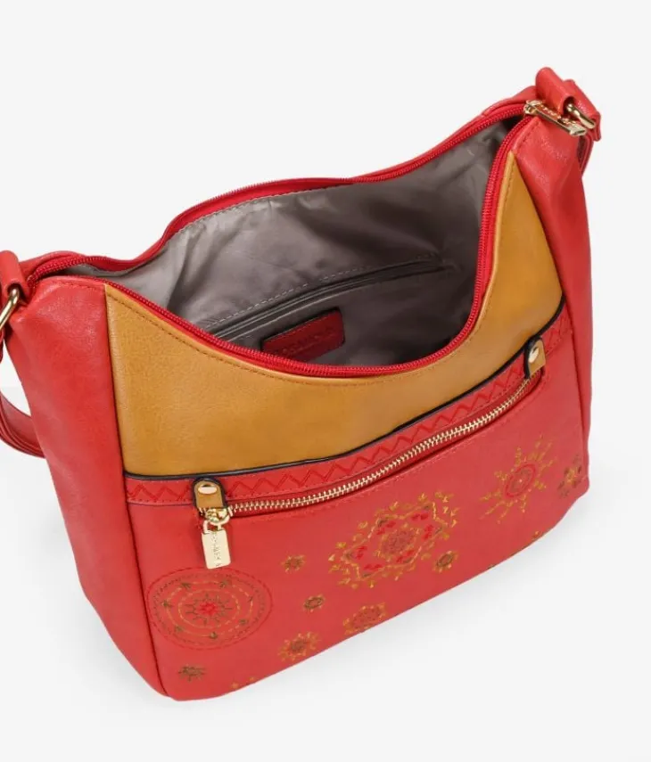 Bosanova Sacs À Bandoulière | Sac rouge avec broderie et fermeture éclair