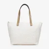 Bosanova Sacs Shopper | Sacs Porté Épaule | Sac shopping beige avec broderie florale et fermeture éclair