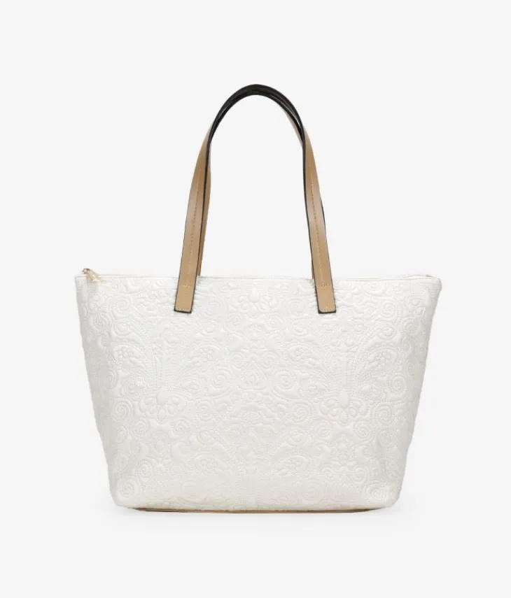 Bosanova Sacs Shopper | Sacs Porté Épaule | Sac shopping beige avec broderie florale et fermeture éclair