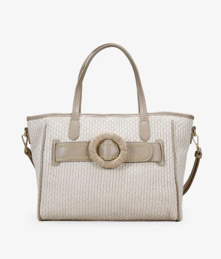 Bosanova Sacs Shopper | Sacs Raphia Et Crochet | Sac shopping beige avec ceinture et fermeture éclair