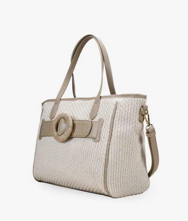 Bosanova Sacs Shopper | Sacs Raphia Et Crochet | Sac shopping beige avec ceinture et fermeture éclair