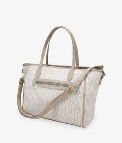 Bosanova Sacs Shopper | Sacs Raphia Et Crochet | Sac shopping beige avec ceinture et fermeture éclair