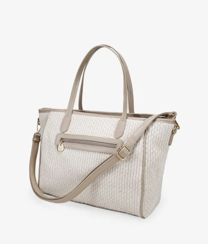 Bosanova Sacs Shopper | Sacs Raphia Et Crochet | Sac shopping beige avec ceinture et fermeture éclair