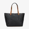 Bosanova Sacs Shopper | Sacs Porté Épaule | Sac shopping noir avec broderie florale et fermeture éclair