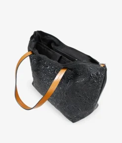 Bosanova Sacs Shopper | Sacs Porté Épaule | Sac shopping noir avec broderie florale et fermeture éclair