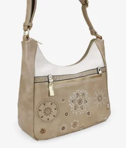 Bosanova Sacs À Bandoulière | Sac taupe avec broderie et fermeture éclair