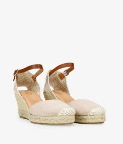 Bosanova Sandales Compensées | Chaussures En Cuir | SANDALE EN CROÛTE DE CUIR 16751 BEIGE CLAIR