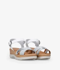 Bosanova Sandales Compensées | Chaussures En Cuir | Sandale pied blanche compensée effet bois