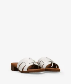 Bosanova Sandales Plates | Chaussures En Cuir | Sandales à bride arrière en cuir blanc à petit talon